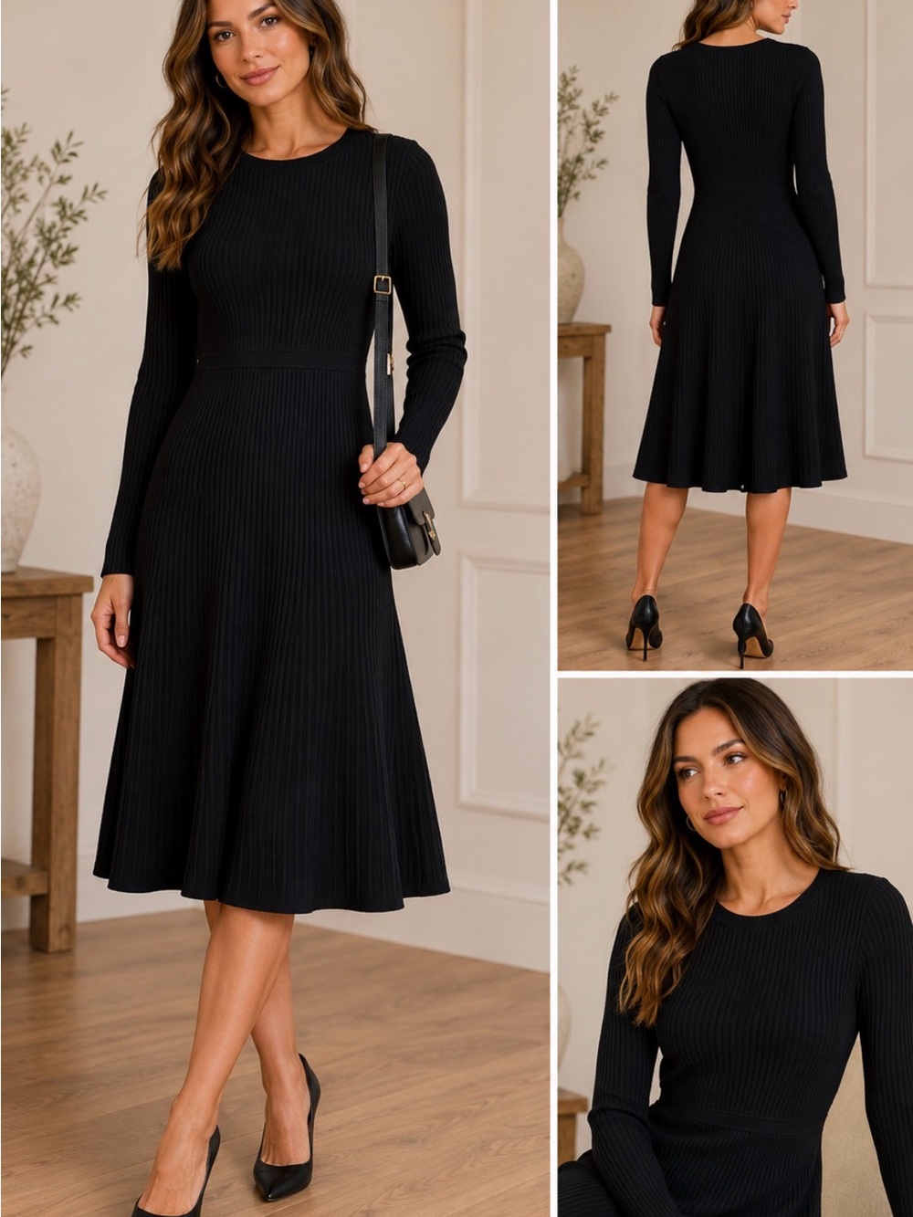Julia Jordan Women’s Black Ribbed Knit Fit Flare Sweater Dress Size Small